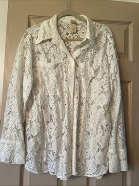 H&M Cream Lace Button-Down Shirt